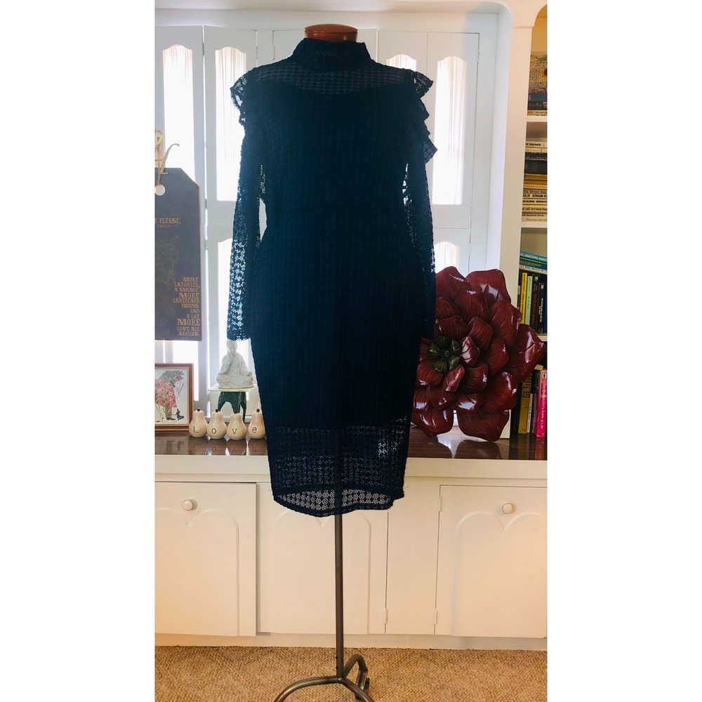 Like New Fitted Blue Dress with Lace overlay, Cold Shoulder, TFNC London, 18